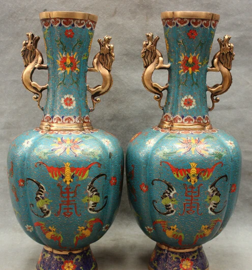 

shitou 001889 16" Marked Chinese Cloisonne Bronze Palace Dragon Longevity Statue Pot Vase Pair discount 30% (C0324)