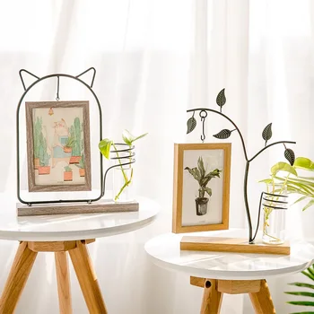 

Nordic Double-sided wooden photo frame hanging Picture iron display stand with vase desktop decoration home decor 6 inch