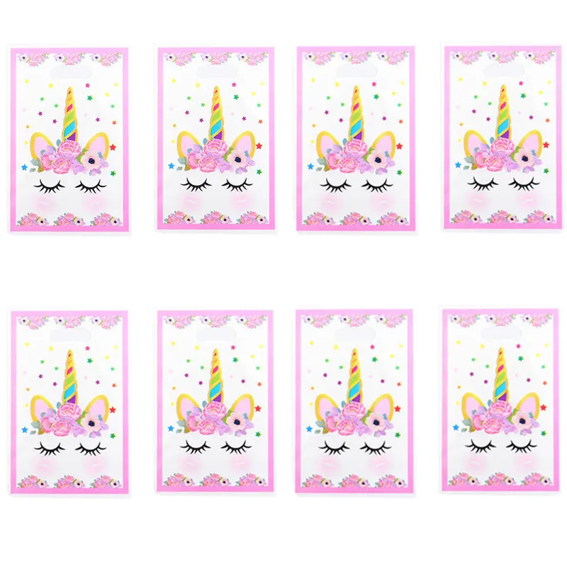 

10pcs/lot Unicorn Party Bags for Kids Birthday Decoration Unicorn Flamingo Gift Bags Plastic Wedding Party Gift Bag with Handles