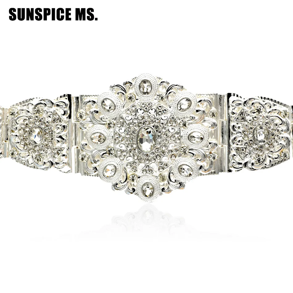 

Elegent Round Crystal Waist Chain Metal Belt For Women Adjustable Length Body Jewelry Wedding Hollow Flower Belly Chain Gift