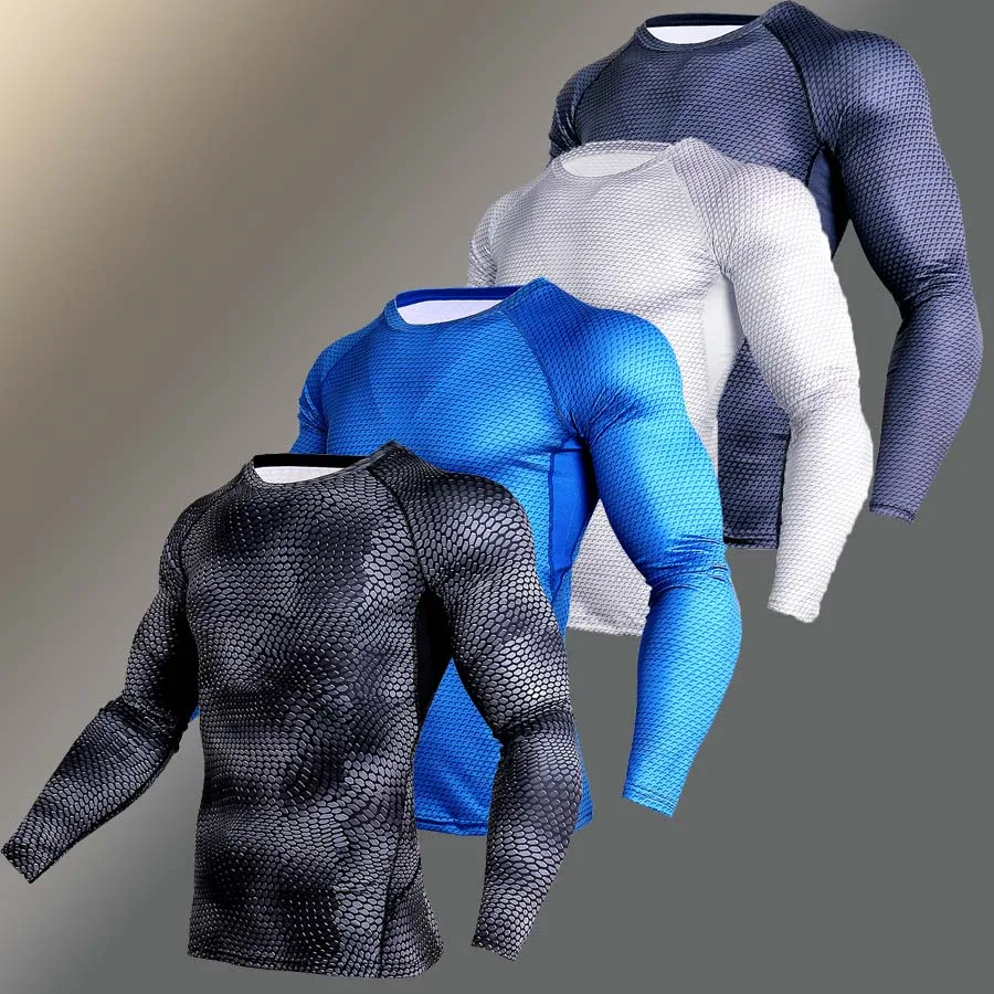 

New Running Shirt Compression Tights Men Quick Dry Long Sleeves Sport Shirt Men MMA Rashgard Snake Fitness Soccer Jersey Gym Top