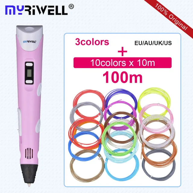 Best Price Myriwell Magic 3d Printer Pen Drawing 3d Pens With 3Color PLA filaments LED 3D Printing for kids Christmas birthday present