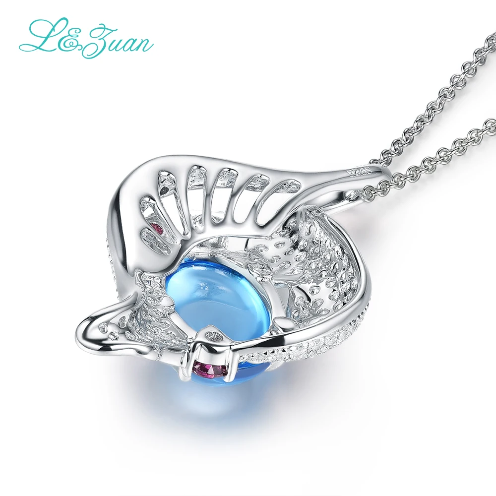 L& zuan натуральный 6.18ct голубой драгоценный камень топаз кулон и 925 пробы ожерелье Стерлинговое серебро ювелирные изделия колье ожерелье для женщин