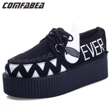 Womens Lace UP High platform creepers Flat Goth Punk HARAJUKU women rivets Black Little Monster Shoes Woman casual creeper