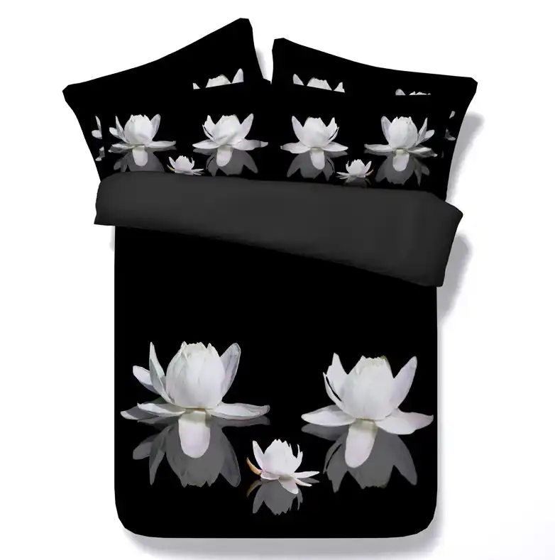 Black And White Bedding Floral Comforter Set 3d Lily Duvet Cover