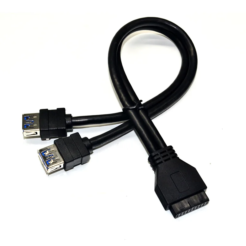 

20Pin USB 3.0 Cable High Speed 2 Port USB3.0 Hub USB 3.0 Front Panel Cable Adapter with Fixed Foot for PC Desktop Computer Black