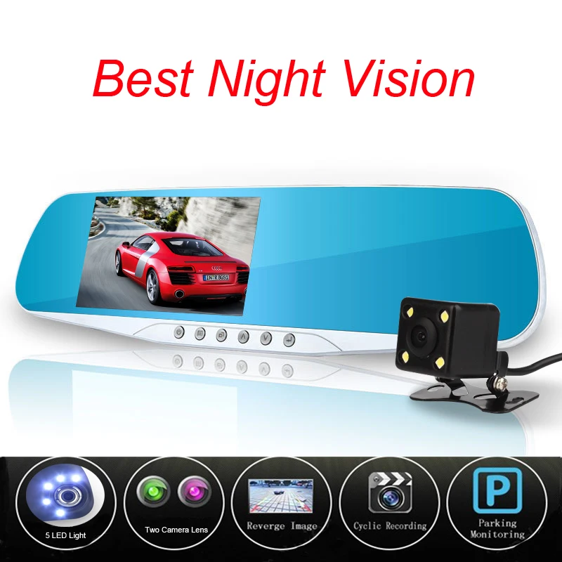 Newest Night Vision Car Camera Dvr Blue Review Mirror Digital Video Recorder Auto Registrator Camcorder Dash Cam Full HD 1080P