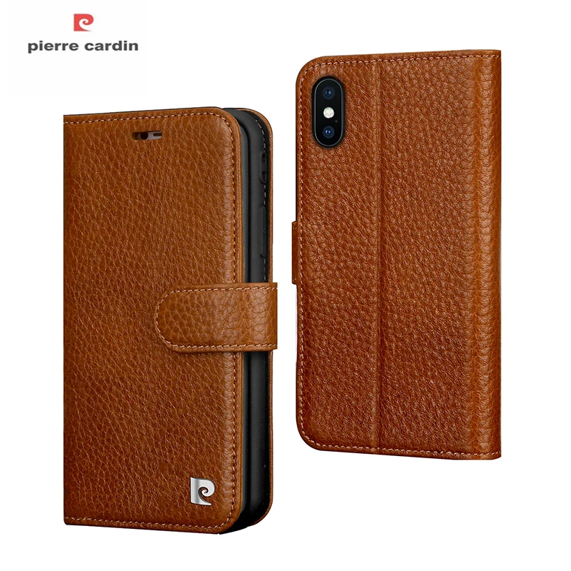 

Pierre Cardin Wallet Case For iPhone X 10 Coque Luxury Original Genuine Leather Magnetic Flip Cover Case For iPhone X Cards Slot