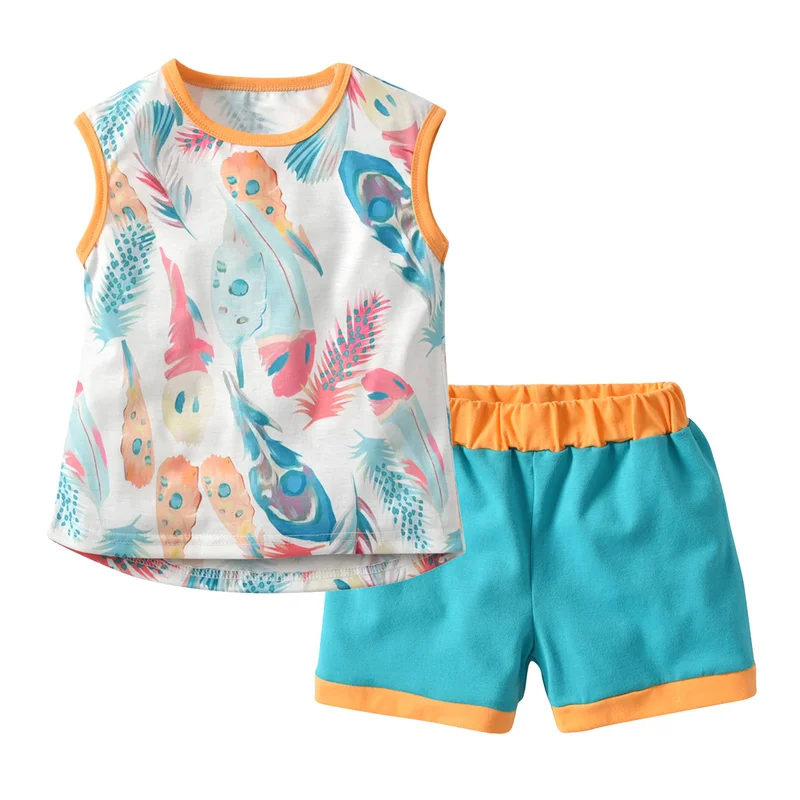 

Children's suit girl summer vest shorts printed suit girls knitted two piece knitwear clothing
