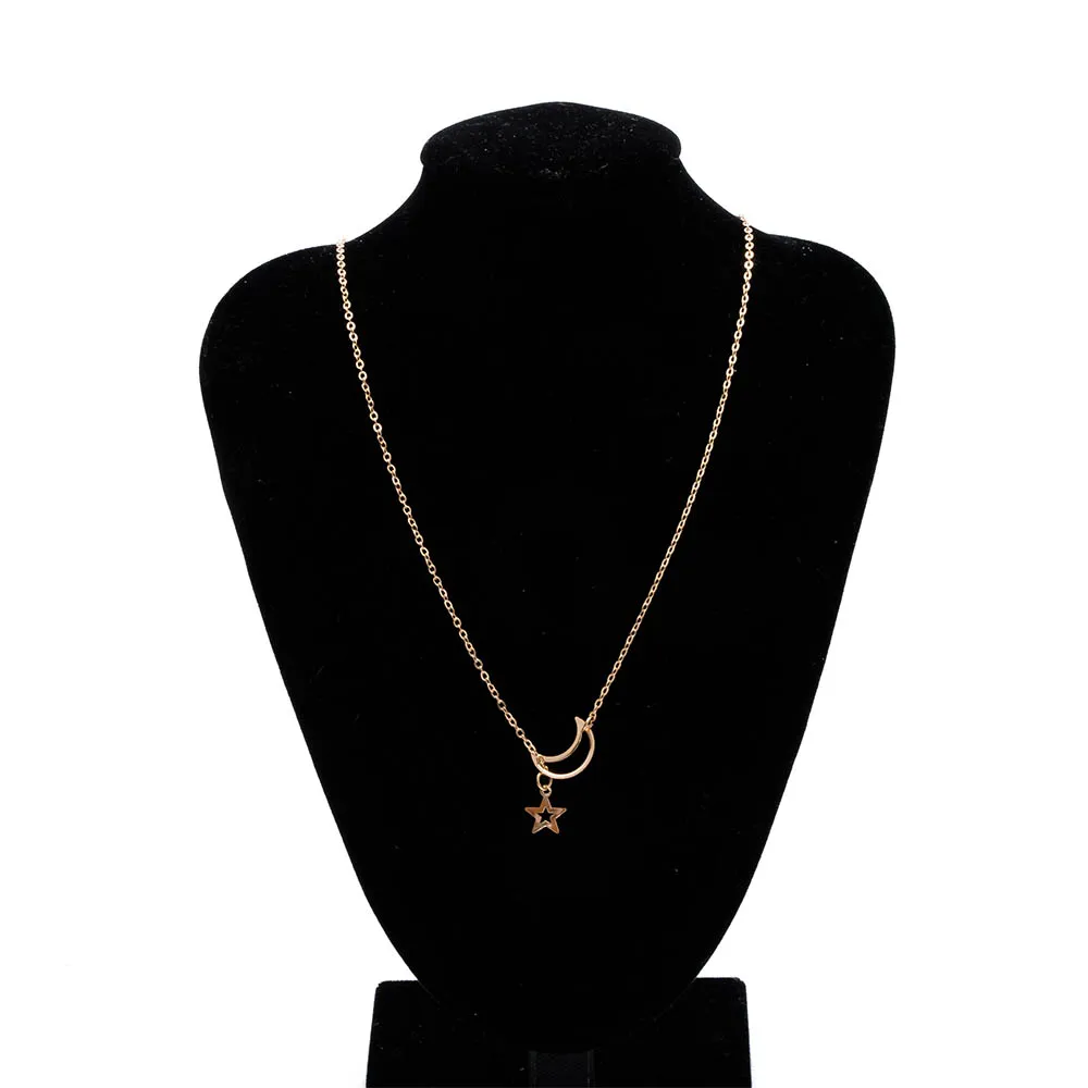 

100% Brand New and High Quality Fashion Lady Moon Star Necklace Pendant Chain Jewelry 2 Colors Gold/Silver Hot Sale