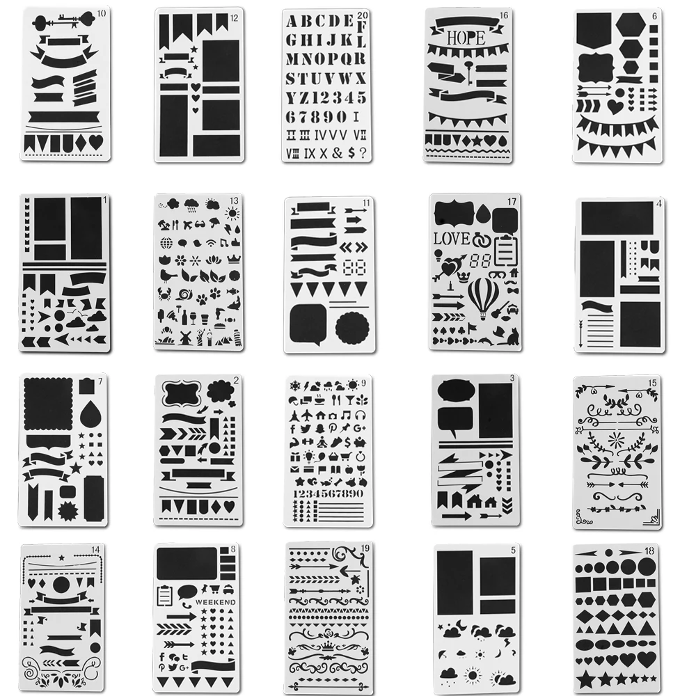 1-20 канцелярский журнал трафарет пластиковые трафареты журнал/блокнот/дневник/скрапбук полый линейка DIY ремесло