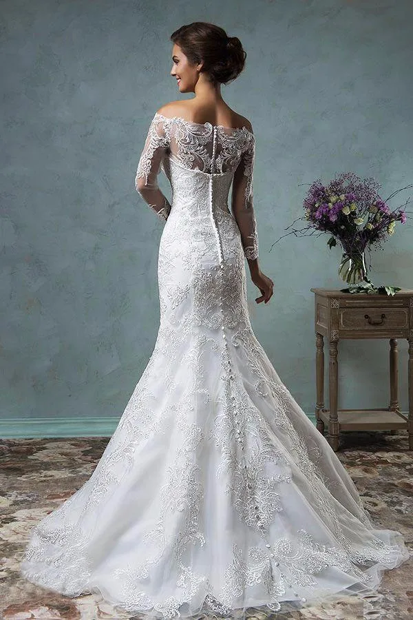 2016-New-Sexy-Sheer-Long-Sleeves-Mermaid-Wedding-Dresses-Off-The-Shoulder-Court-Train-Lace-Bridal (3)