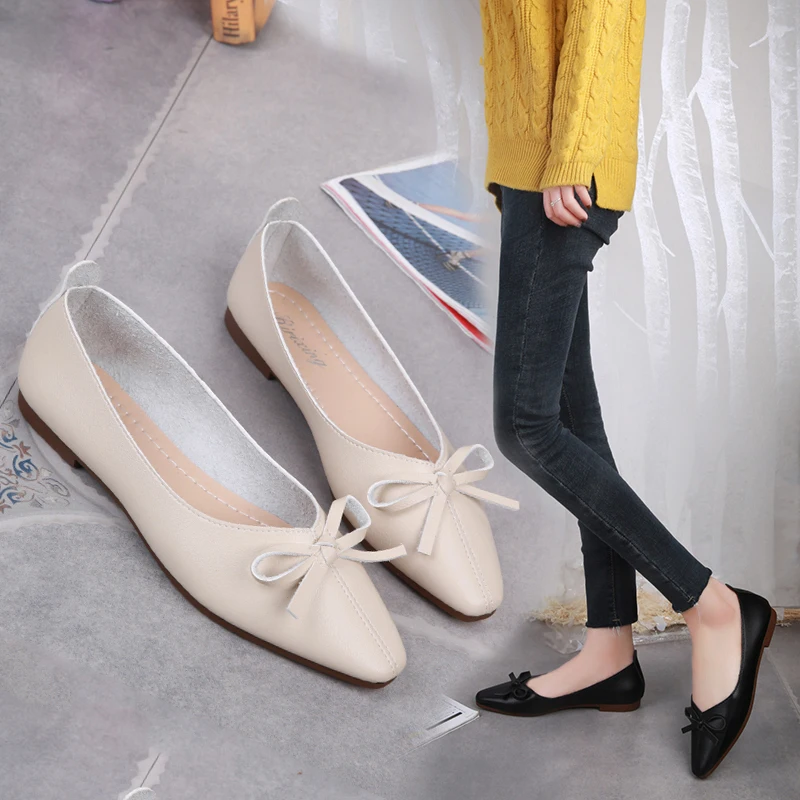 

Spring Autumn Women Flats Pointed Toe Slip on Flat Shoes Woman Ballet Flats Bowtie Boat Shoes Loafers Oxford Shoes 72C21