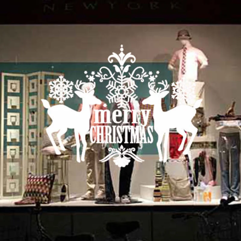 2018 Newest Cute Merry Christmas Happy New Year Deer Window Shopcase Wall Sticker Home Decal