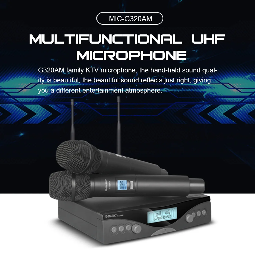 wireless headphones with mic Wireless Microphone G-MARK G320AM Professional UHF 2 Channels Karaoke Mic Handheld Automatic Frequency Adjustable 100M wireless headphones with mic