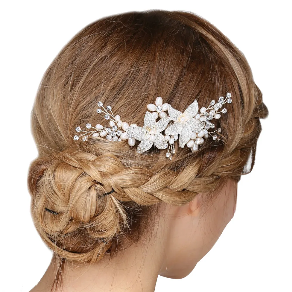 Bridal Vintage Hair Comb Classical Crystal Rhinestone Pearl Flower