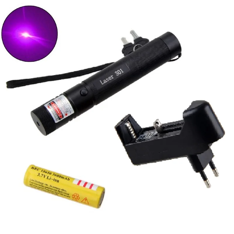 10 миля Фиолетовый лазерная указка ручка 532nm 1 мВт Мощный Видимый луч светильник Lazer обучение на открытом воздухе игры+ зарядное устройство+ батарея - Цвет: Фиолетовый