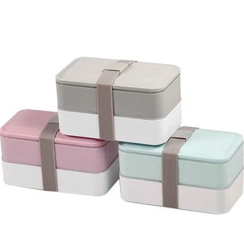

2 Layers Plastic Lunch Box Bento LunchBox with spoon Bags Portable Food Container tableware Set Office School Student Dinnerware