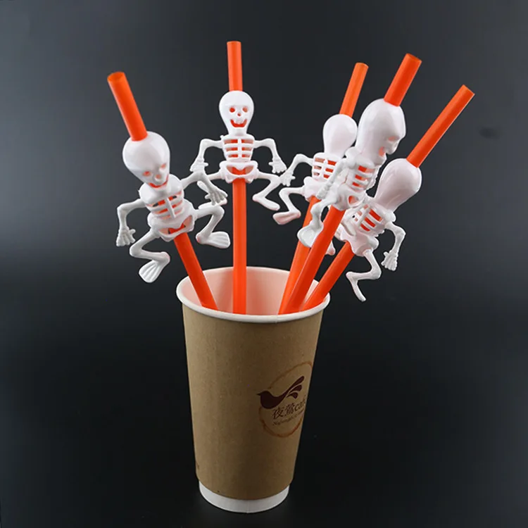 Halloween Disposable Party Straws Tableware Skull/Pumpkin Drinking