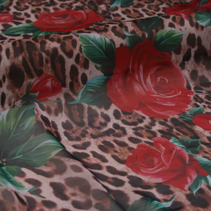 145 см ширина Леопардовый и розовый принт прозрачный полиэстер шифон ткань для женщин летние платья блузка Sewing-AF974