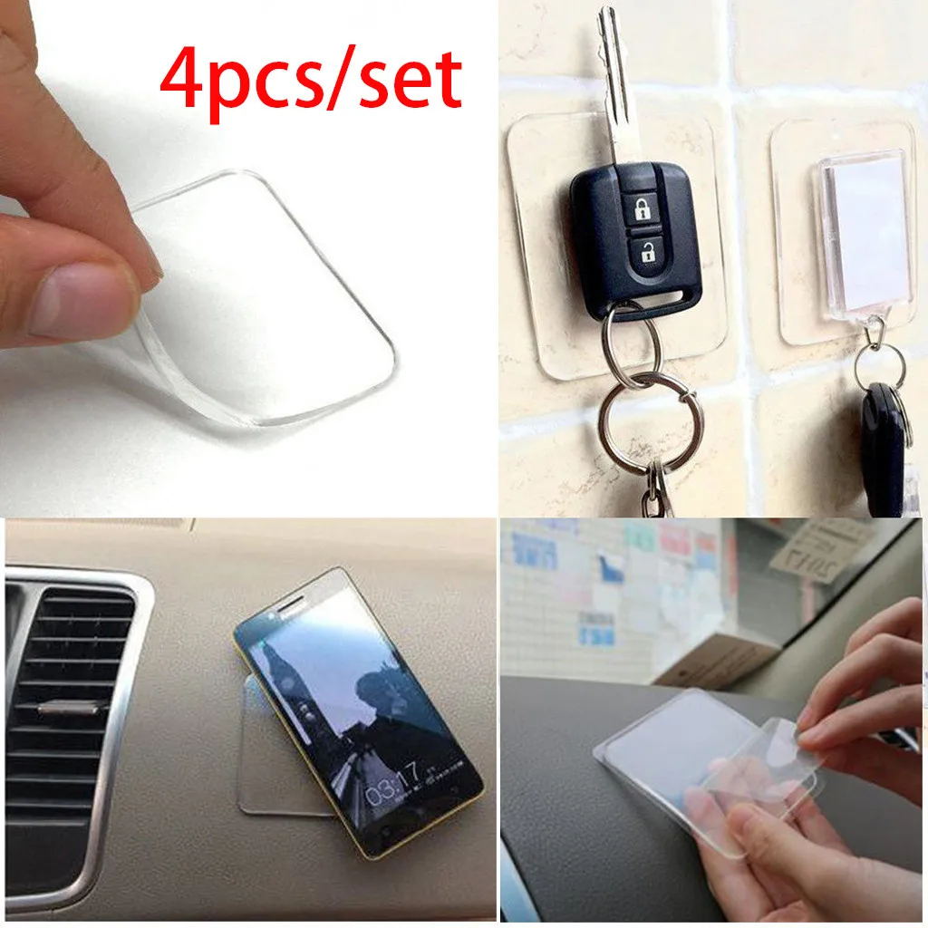 

New Super sticky silicone gel pads clear Anti-Slip gel pads Mobile holders durable washable cell phone pad transparent 4Pcs A3