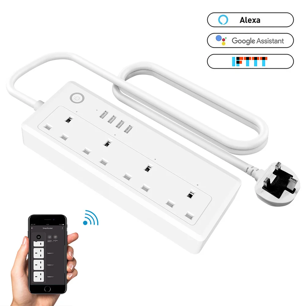 Wifi Smart power Strip 4 розетки ЕС розетка с USB 4 зарядным портом, приложение Голосовое управление работает с Alexa Google Home Assistant