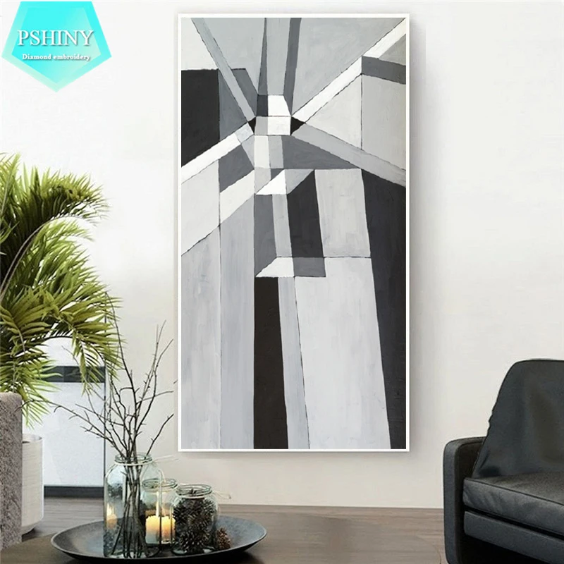 

PSHINY 5D DIY Diamond painting plaid abstract Art Pictures with full display Square rhinestones Diamond embroidery sale