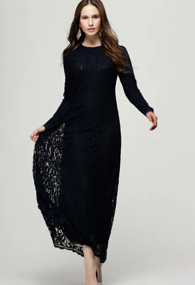 1 шт./лот,, европейский стиль, женское повседневное мусульманское длинное кружевное платье, осень-весна, однотонное свободное платье, платье Абайи