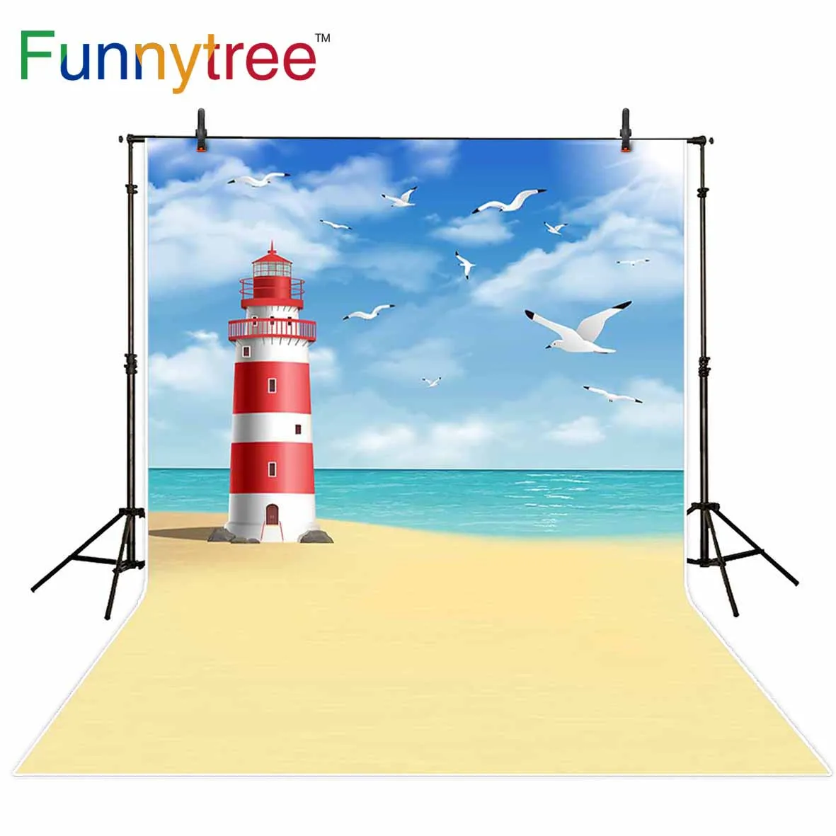 

Funnytree backgrounds for photo studio beach sea seagull summer sky building professional photographic backdrop photobooth