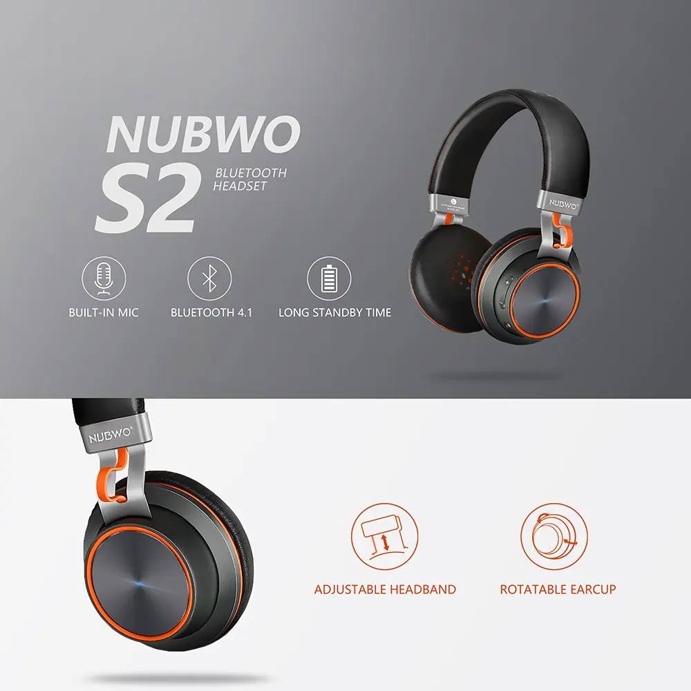 NUBWO S2 V4.1 Bluetooth Беспроводной наушники вкладыши HiFi стерео с микрофоном для