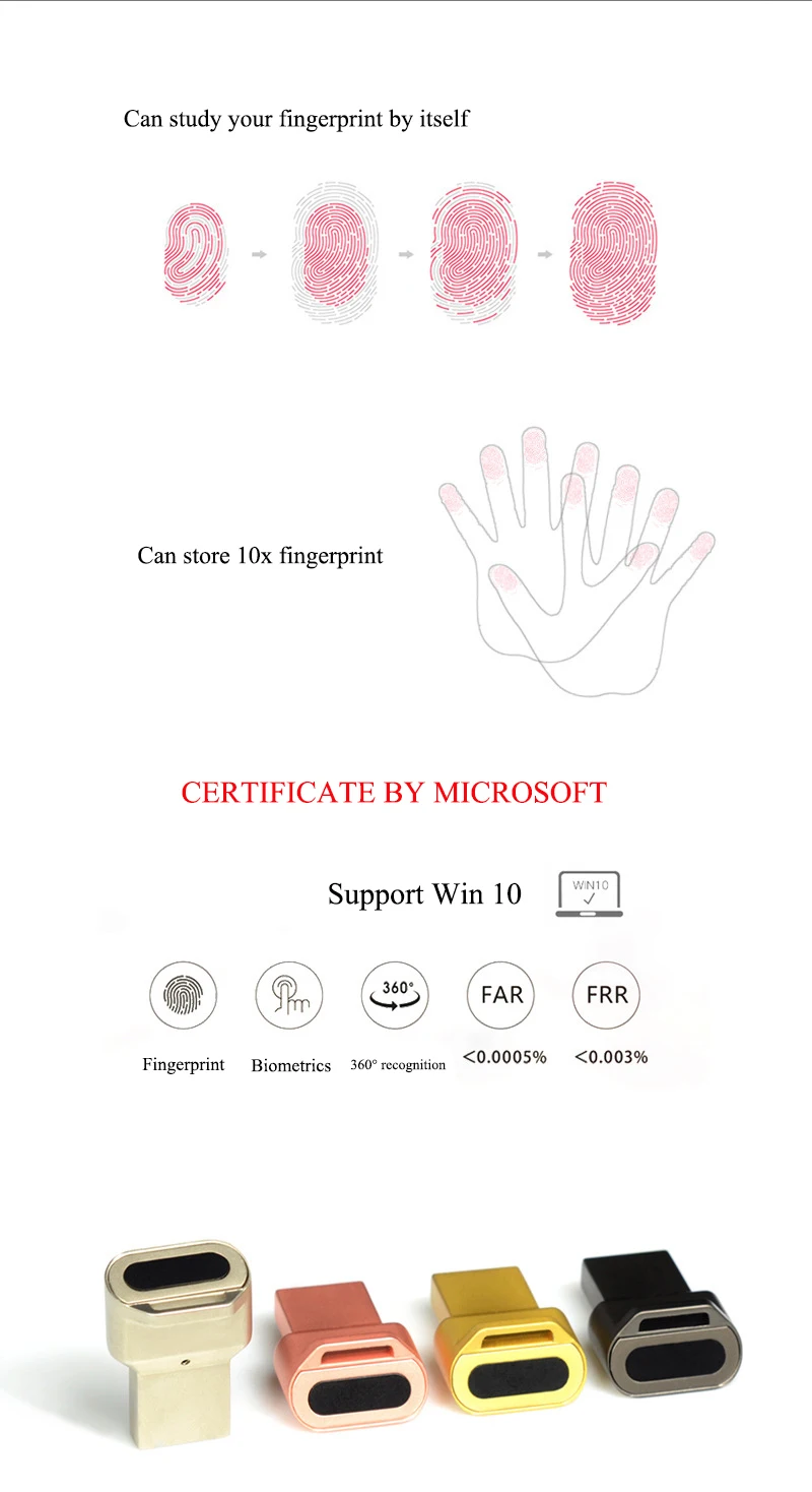 Мини USB считыватель отпечатков пальцев Модуль распознавания устройств для Windows 10 Привет биометрический ключ безопасности 360 touch