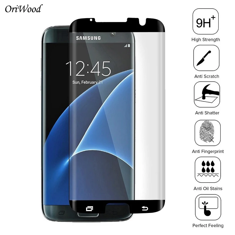 

OriWood 3D Full Cover Round Curved Surface Screen Protector S6 Edge Case Friendly Tempered Glass Film For Samsung Galaxy S7 Edge