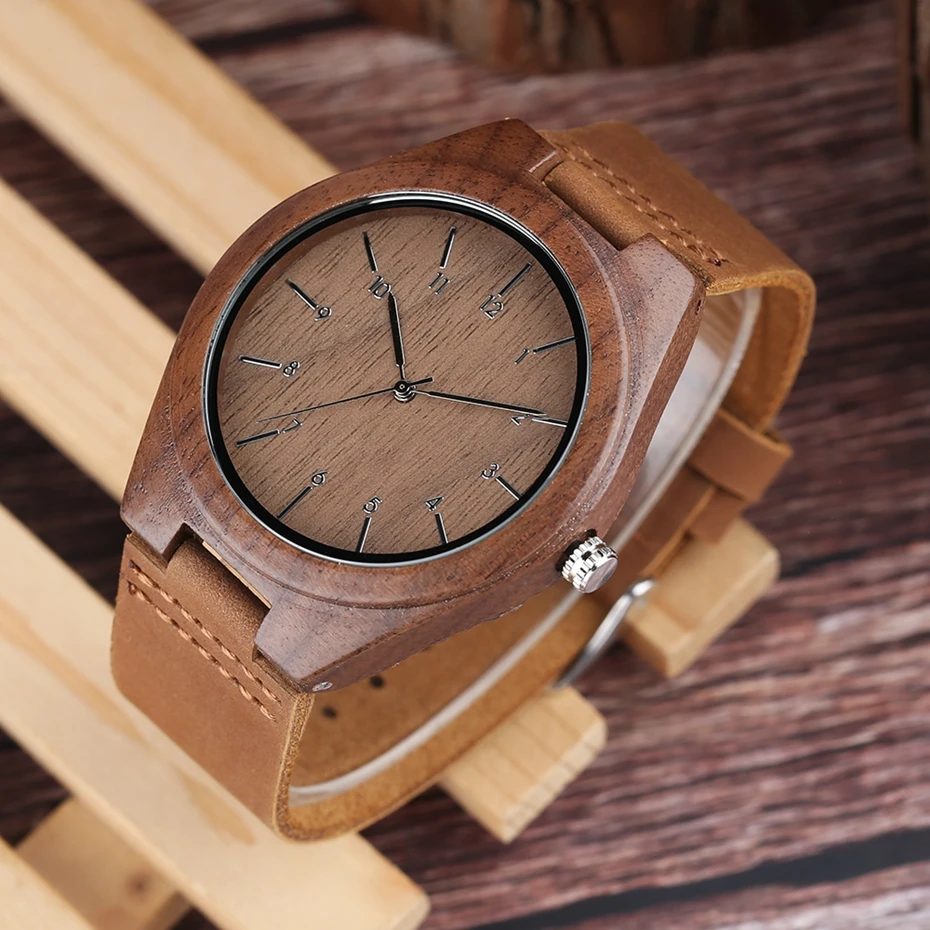 Men's Ebony Wood Black Watch Analog Quartz Watches Man Handmade Bamboo hombre Wristwatch with Genuine Leather Band Gifts for Men 2018 (21)