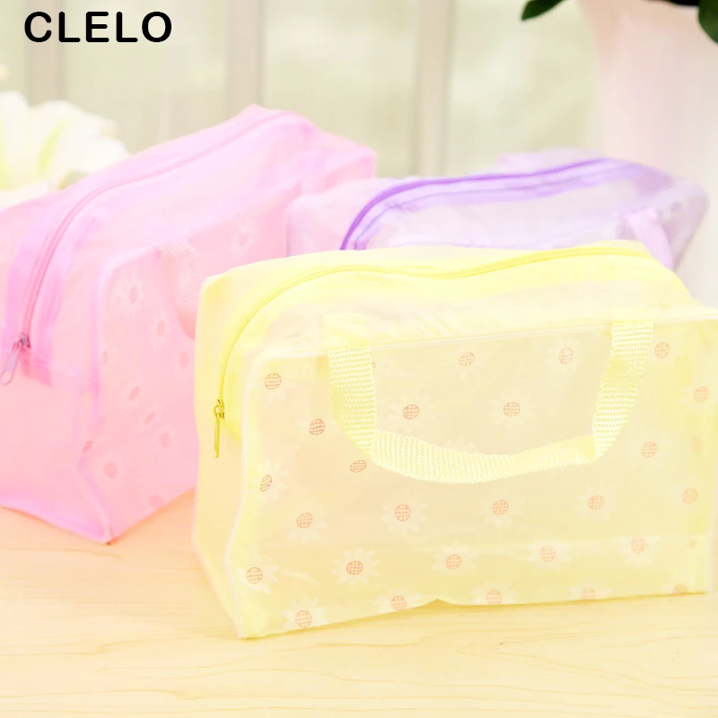 

CLELO Women Cosmetic Bag Travel organizer bags Waterproof Makeup bags Protable transparent Floral toiletry bag Zipper Case