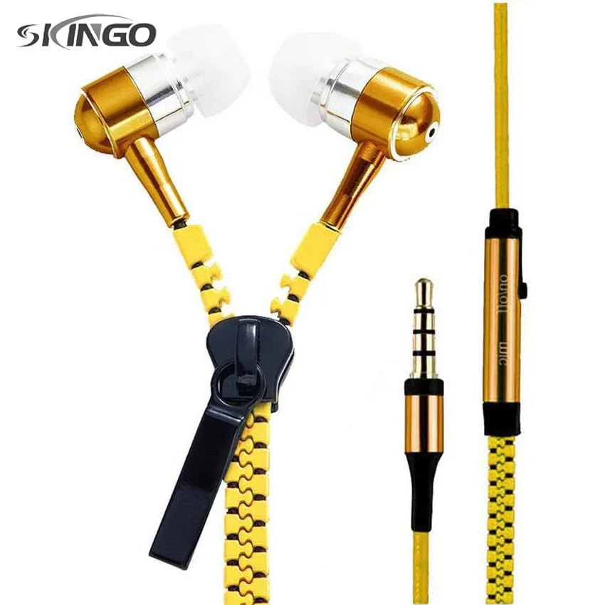 Metal Zipper Headphones 3.5mm In Ear Wired Earphones with Microphone