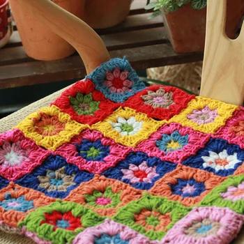 

38*38cm colour square Handmade sofa mat Seat Cushion for chair outdoor Tea Ceremony Hand hooked decoration crochet blanket felt