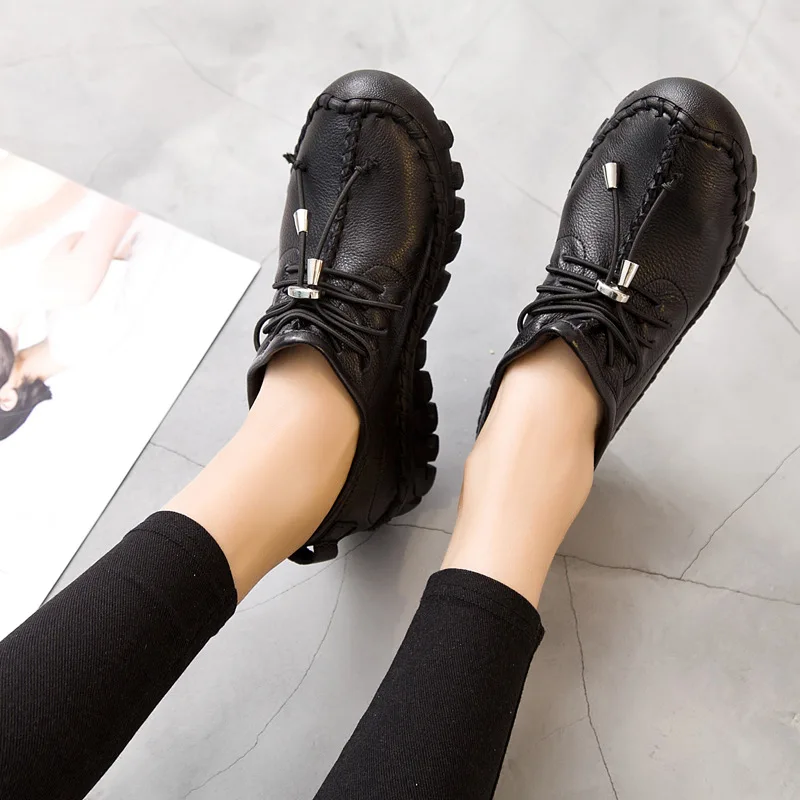 GKTINOO/Туфли-оксфорды на плоской подошве с вышивкой; женские лоферы; женская повседневная обувь на шнуровке из натуральной кожи на резиновой подошве
