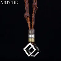 NIUYITID 100% Genuine Leather Men Necklaces Pendants Punk Vintage Adjustable Brown Rope Chain Male Jewelry Mens Jewellery