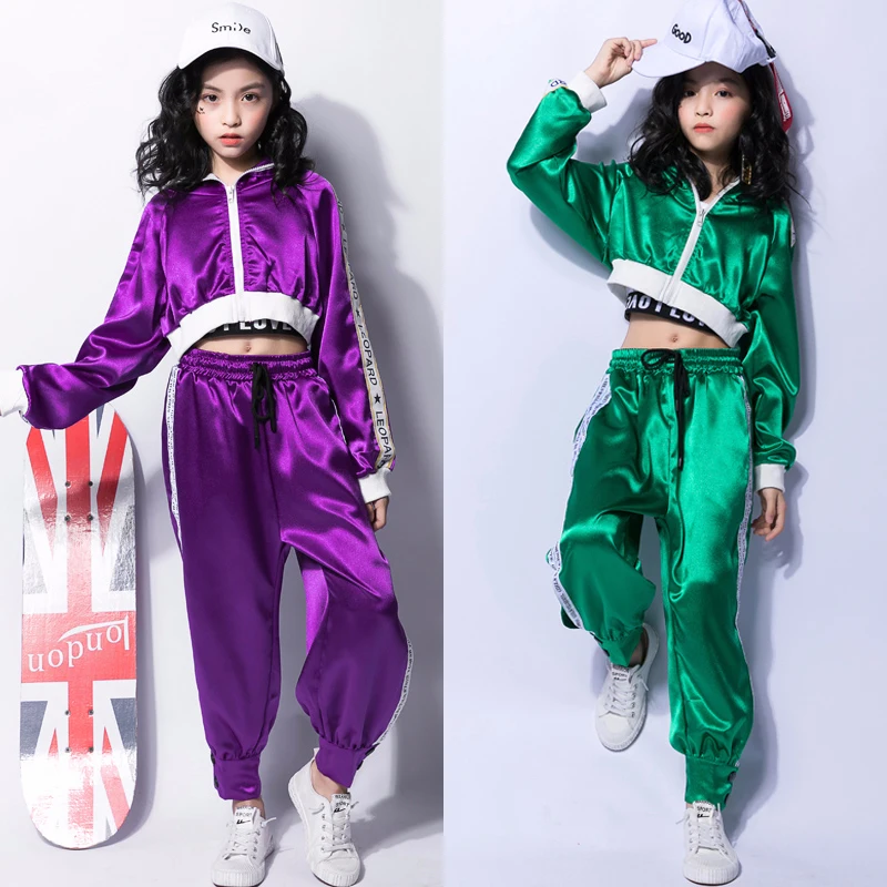 

New Design Hot Kids Jazz Dance Costumes Girls Hip-hop Costume For Stage Performing Sport Show Clothes Navel Exposed Suit BL1059