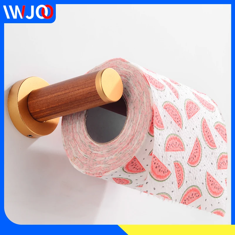 

Toilet Paper Holder Wood Aluminum Paper Towel Holder Creative Roll Paper Holder Rack Wall Mounted Bathroom Tissue Roll Hanger