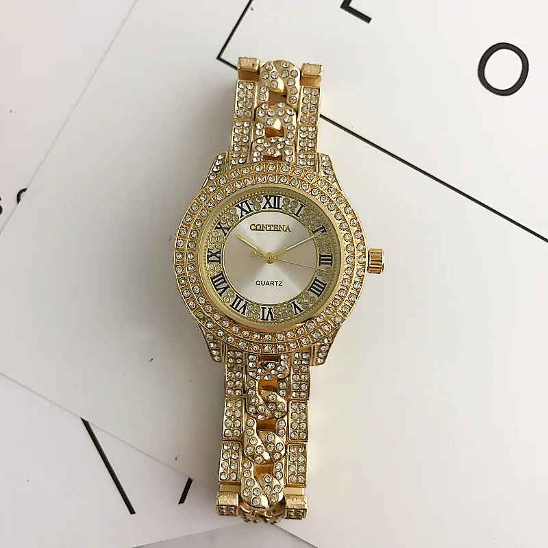 CONTENA брендовые полностью бриллиантовые часы, блестящие стразы, женские часы, роскошные полностью стальные женские часы, женские часы saat