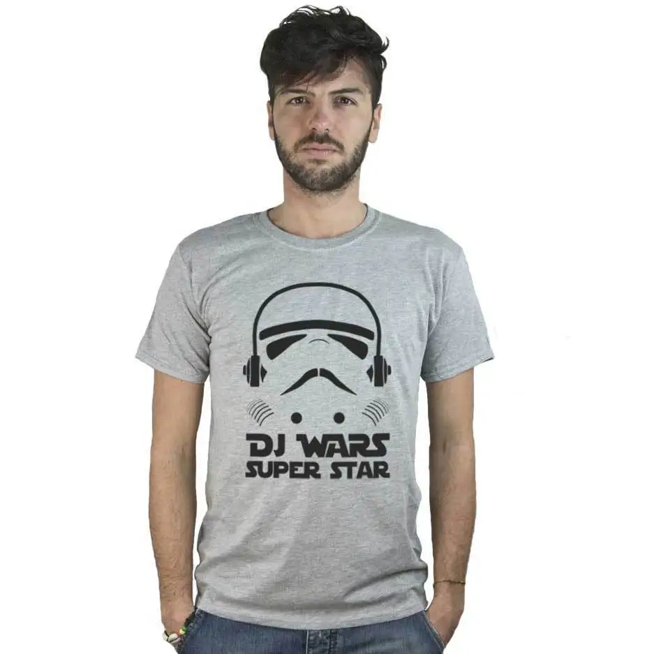 Футболка Dj Wars Super Star серый с изображением забавного Music House Techno бесплатная