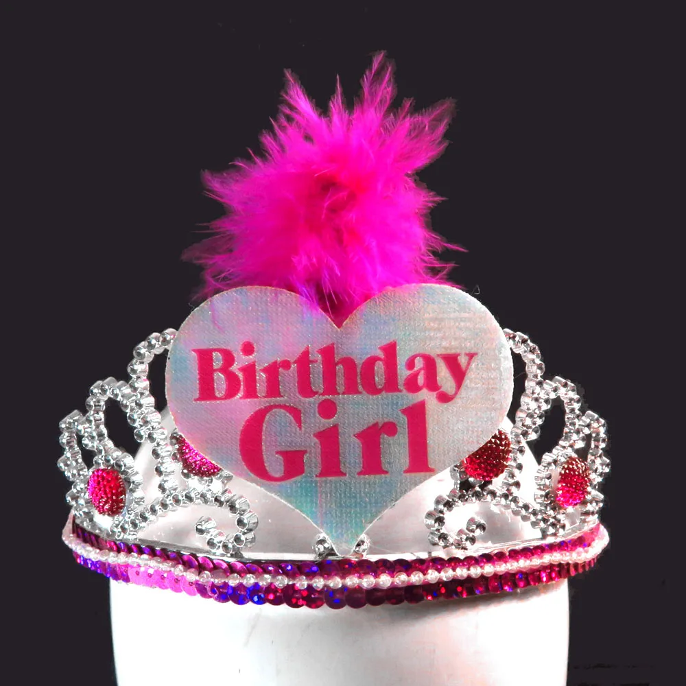 

2018 NEW design Novelty hair tiara feather stone sequin feather decorated lovely sweet birthday girl feature for party favor