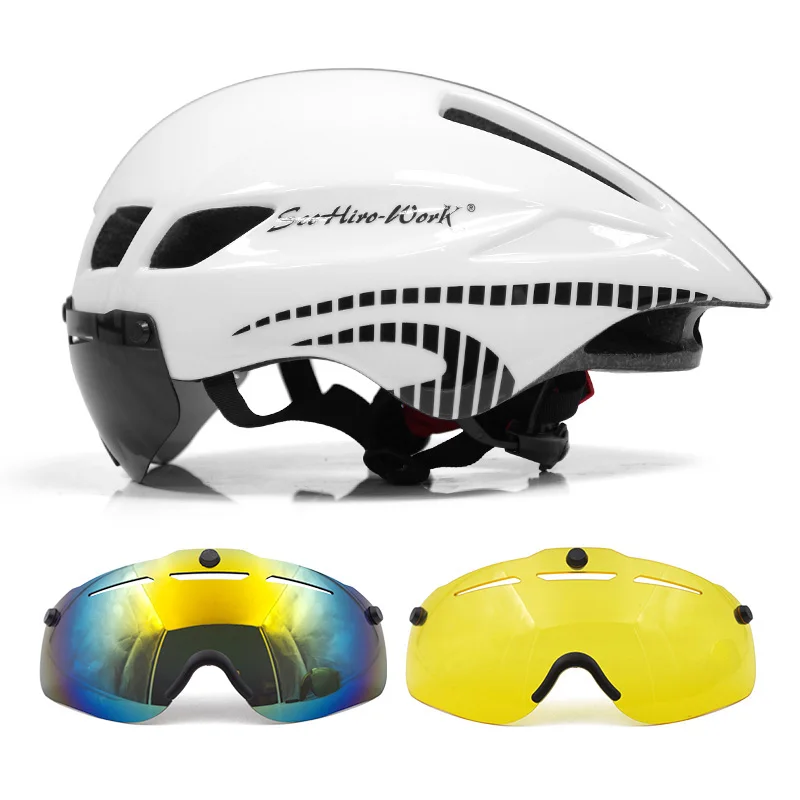 В форме TT велосипедные шлемы с линзой дорожный MTB Aero-R1 магнитные всасывающие очки шлем TT триатлон велосипедные шлемы очки - Цвет: 3
