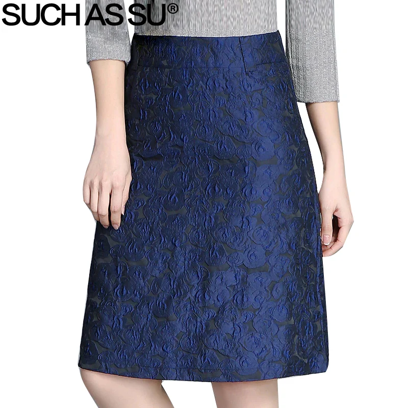 Spring Summer Jacquard Skirts Women 2017 New Fashion Black Blue Slim A