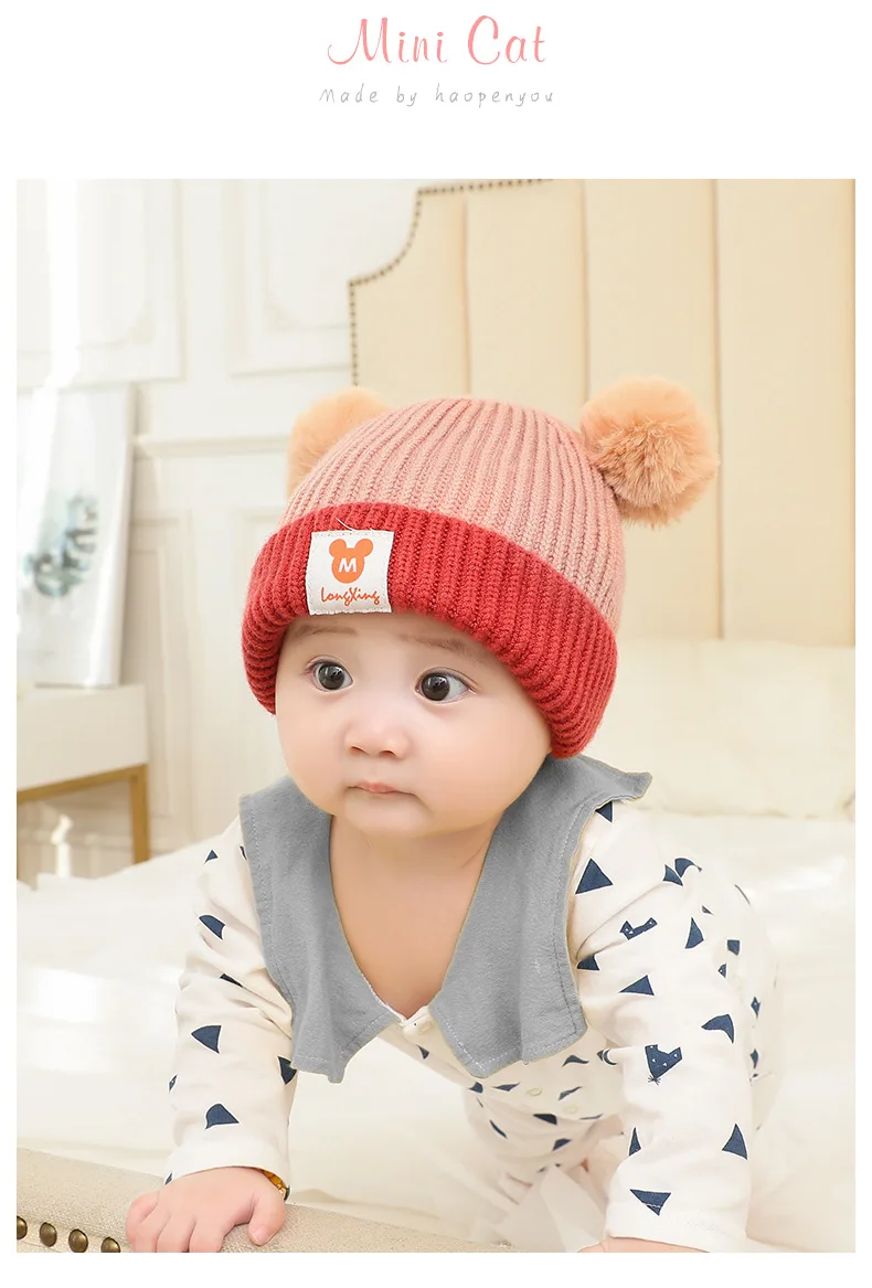 Осенне-зимняя новая шапка, шарф, Детский комплект из двух предметов, шерстяная утепленная теплая зимняя вязаная шапочка с помпонами из