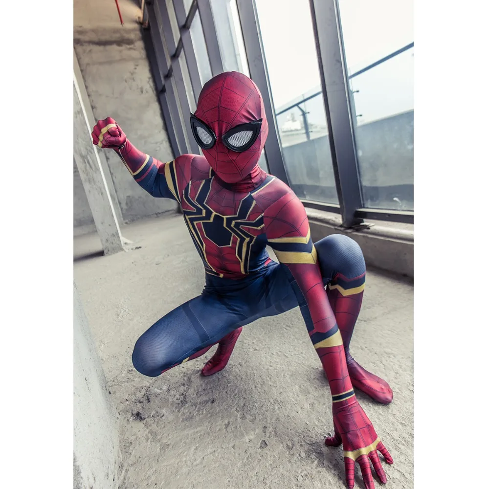 New Moviw Avengers Infinity War Spiderman Kids Jumpsuit Cosplay SpiderMan Mask Bodysuit Halloween Party Props (22)