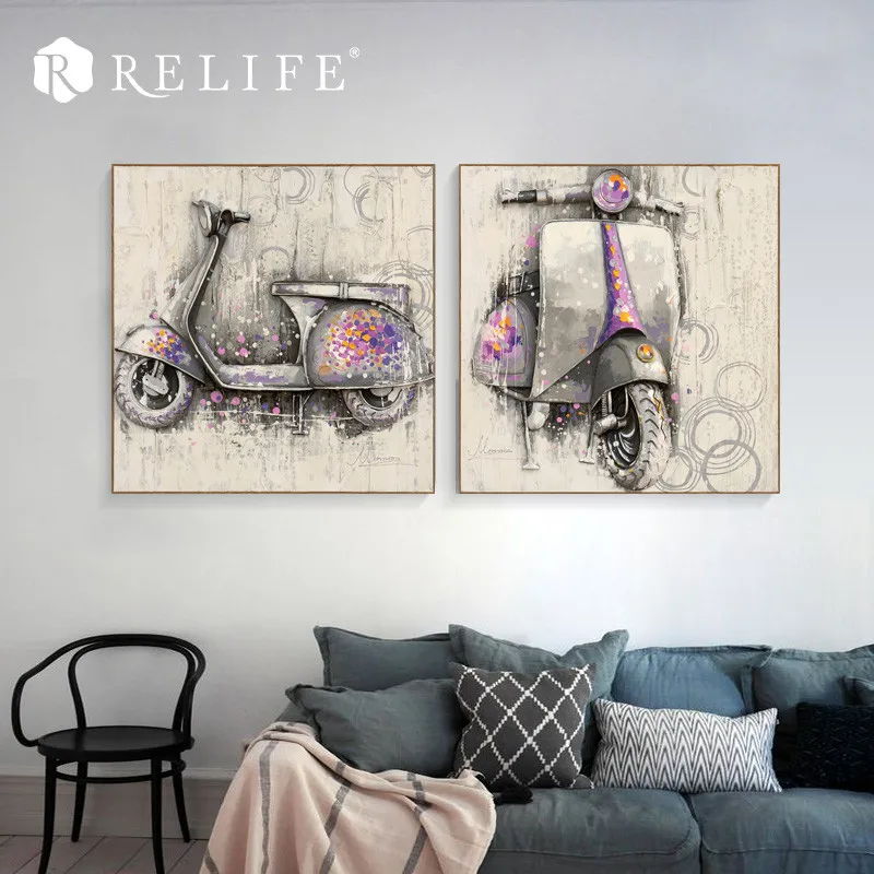 

Top Selling Modern Purple Motorcycle Acrylic Oil Painting for Living Room Wall Art Decorative Pictures