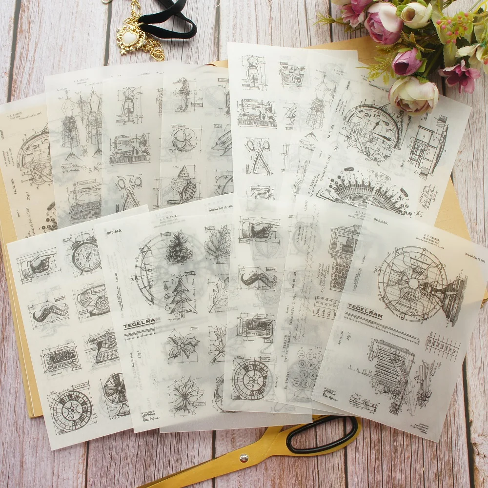 

16 Sheets/lot 12*17cm DIY Inventor's Manuscript Design Paper Sticker Wrapping Creative Paper Craft Background Scrapbooking