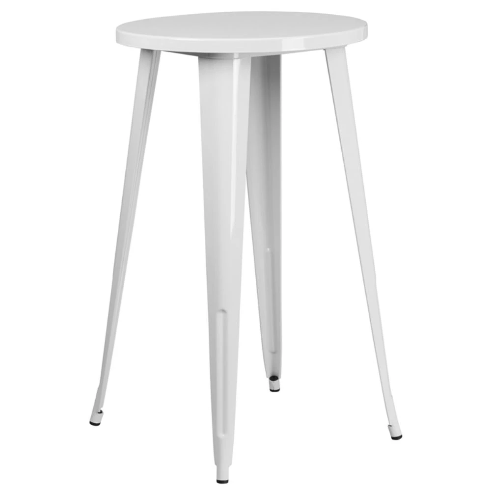 24'' Round White Metal Indoor-Outdoor Bar Height Table [CH-51080-40-WH-GG]